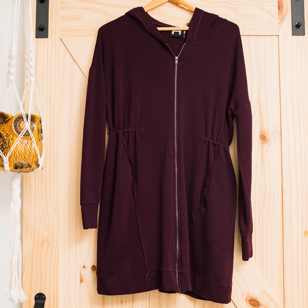 Preowned H by bordeaux Long Zip Hoodie in Deep Purple/Burgundy Size S